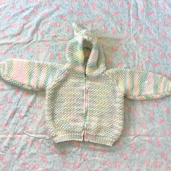 Other - 1970s Kids Hand Knit Space Dye Zip Front Hoodie Sweater - Space Dyed Sweater